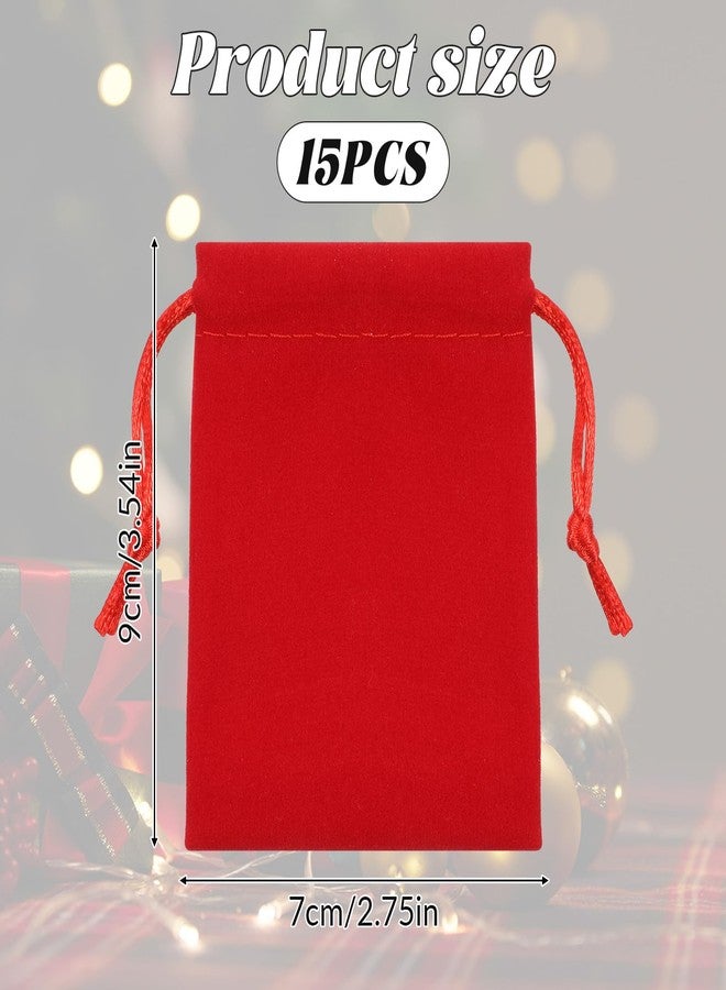 Exircy 15Pcs Red Velvet Drawstring Pouches, 3x4 inch Jewelry Candy Dice Gift Bags Velvet Coin Purse Mini Dice Bags Gift Bag for Jewelry Wedding Bracelets Christmas - Image 2